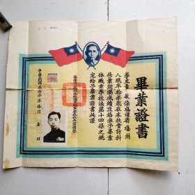 1948年福建省立福州高级商业职业学校毕业证书（印孙中山头像）贴印花税票一枚