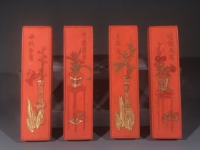 老朱砂梅兰竹菊套墨，10×2.5×1.1cm。重约435g，
