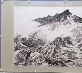 张大石头六尺山水 “云起满天诗” 纯手绘 手工裱镜片…G