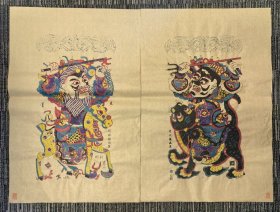 杨家埠年画《虎鹿门神》《福禄门神》（赵公明&燃灯道人）珍稀版本