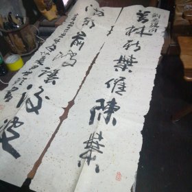 井冈山人尹世珍 书法作品 《芳林新叶催陈叶 流水前波让后波》  65cm*133cm