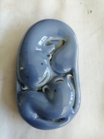 老汝窑天青色年年有余手把件