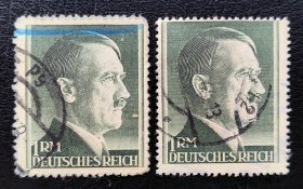 2-22#，德国信销邮票2枚，高值1马克。1942年齿度12.5。1944年齿度14。2015斯科特目录11.75美元。二战集邮。人物肖像。