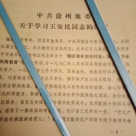 特殊历史时期收藏品:1975年中共徐州地委号召全区向插队知识青年的先进典型、邳县邢楼公社大固大队团支部书记王安民同志学习（铅印件，16开3页）