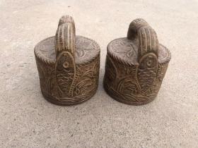 青石雕刻练功石一对 健身器,用极品方便,青石精雕细刻，收藏怀旧值。