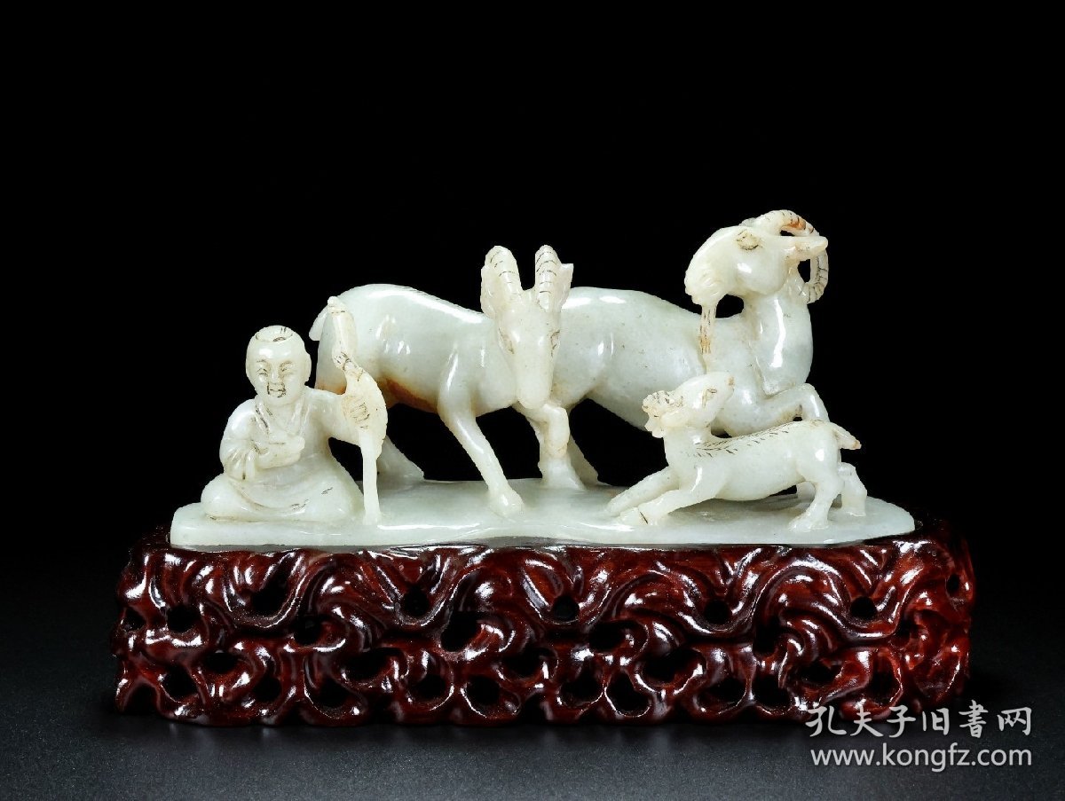 和田老玉“三羊开泰”摆件