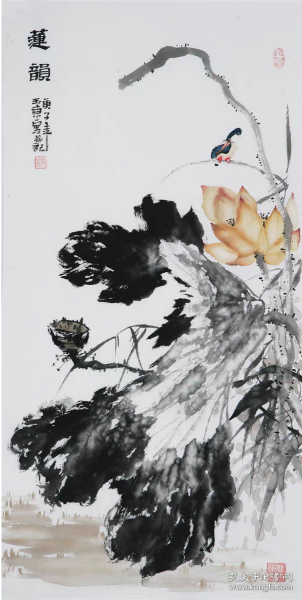 曹玉东 字画国画三尺竖幅荷花02