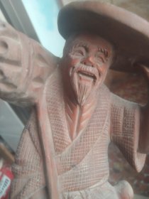 黄杨木纯手工刻樵夫 底有裂纹 卖个手工钱都不够高32Cm