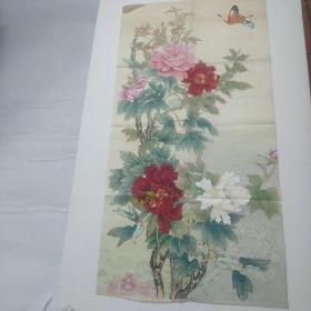 手绘彩色 牡丹花画 色彩鲜艳，栩栩如生，未题字无落款未装裱，画品如图，实物拍摄，品自鉴