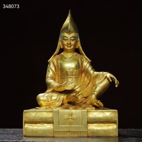 珍藏明代 铜 鎏金 描彩 【宗喀巴】 佛像摆件