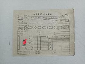 民国 票证单据证书契约：国立音乐院、 学籍表 。1945年。 第723号， 该证为： 广西柳州、 张俊。