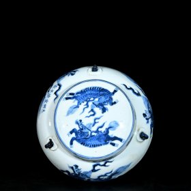 明宣德青花麒麟纹围棋罐一对；11x17厘米