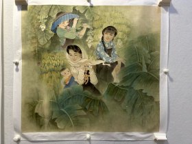 著名老画家黄乘黄《丰收》90X82cm，附有出版，保真优惠出（说明品相有点差，没有修好，裂痕有点明显）