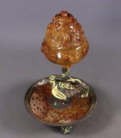 战汉时期铜错金银镶嵌和田玉熏炉高23.5厘米直径14.5厘米重1048克