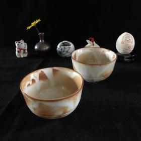 日本瓷器志野风饭碗汤碗一对