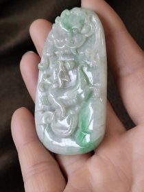 天然A翡飘阳绿瑞兽玉佩挂件