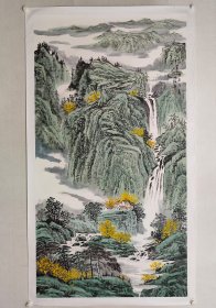 保真书画，当代山水画名家，江淮画院院长，王世银六尺整纸青绿山水画《深山积翠》180×97cm，