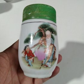 罗汉果止咳糖浆老药瓶瓷瓶，寿星图案， 广西临桂制药厂 1982年