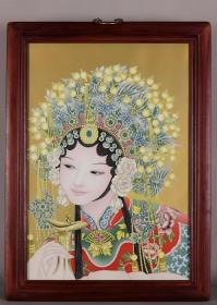 红木镶粉彩人物瓷板画 《贵妃醉酒》挂屏