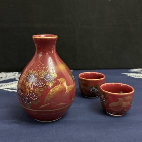 全新 老九谷贺峰金澜手安居乐业画片一壶两杯酒具，不带原盒发货