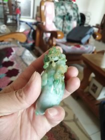 翡翠貔貅携子上朝手把件摆件
