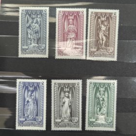A4外国邮票奥地利邮票1969年维也纳斯蒂芬教堂雕塑 6全 新 雕刻版 有个黑纸点，图二
