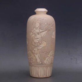 磁州窑白釉人物梅瓶