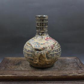 民间地摊收集旧货 浮雕公鸡纹天球瓶 收藏品瓷器 古董古玩