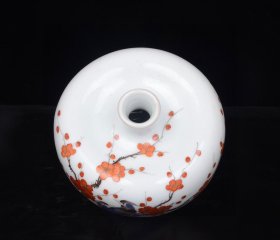 清乾隆粉彩矾红描金花鸟纹酒樽 13x12.5
