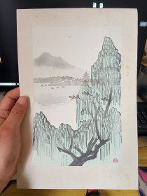 1961年朵云轩水印版画，吴俊发作《玄武湖》精制木版水印一幅 （尺寸约31.5*21cm）