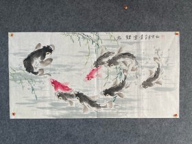 国画花鸟古云卿手绘四尺鲤鱼。70/138 厘米。编号064