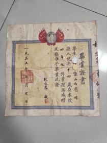 1955年崞县下合河村完全小学校毕业证书带毛头