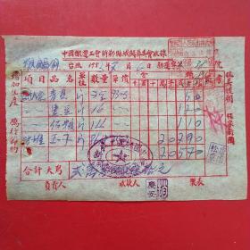 1953年7月6日，粮食（青豆，黑豆，玉米）中国搬运工会新郑县城关筹委会收据，新郑县（河南省郑州市新郑市）粮食局。（生日票据，食堂饭店类票据，运输专题2）。（49-7）