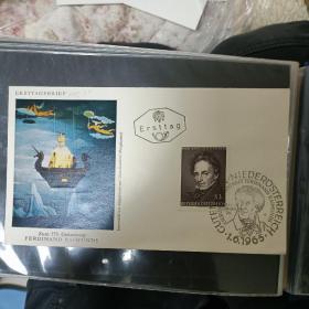 F1948外国信封 奥地利1965邮票 艺术家 剧作家 诗人费迪南德·赖蒙德1全 首日封