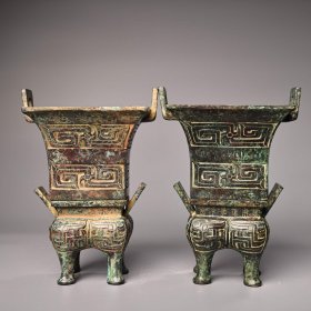 珍品旧藏下乡收青铜器双层方鼎炉一对 工艺精湛 器形款式精美 单重2500克 高25厘米 宽里18厘米