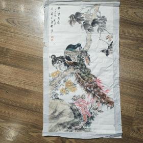 海派著名国画家蒋伟 ，锦秀前程， 2015年 托片。画心尺寸：34*68cm。保真