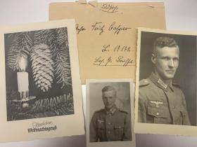 德意志第三帝国1940年，德军士兵整套信件，含两张照片，一张明信片，一枚信封。