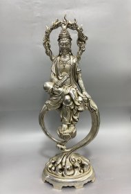 白铜莲花持经自在观音摆件 尺寸如图