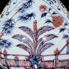 明洪武青花釉里红芭蕉象耳瓶 35/20厘米