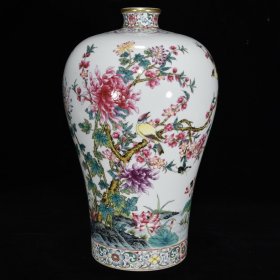 清雍正珐琅彩花鸟纹梅瓶