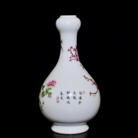 清乾隆珐琅彩花鸟纹蒜头瓶 23/12.5厘米