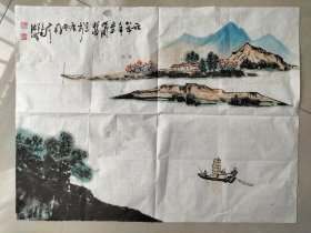 独峰，水墨手绘山水画一副，尺寸60x46厘米，