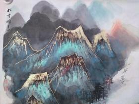 保真书画,何海霞入室弟子,陈君四尺斗方《松云拥青山》山水一幅,纸本画心,尺寸:69*64