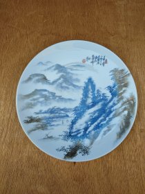 1987年手绘山水瓷盘，有款自查，16