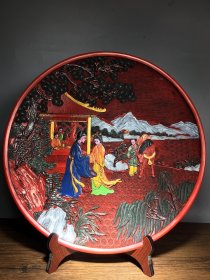 彩绘漆器托盘，直径37厘米，重1570克