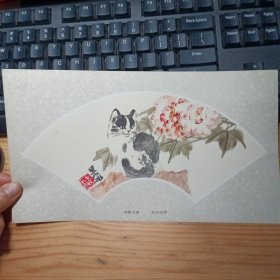 芙蓉小猫：20开散页扇面画一张