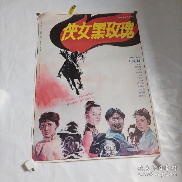 电影海报:侠女黑玫瑰，1开,1991；主演:80年代著名演员汪宝生，高莲娜，陈琦，黄玲；导演:王文智；经典战争故事片；尺寸:108*75厘米，广西电影制片厂，澳门澳佳影视公司联合出品