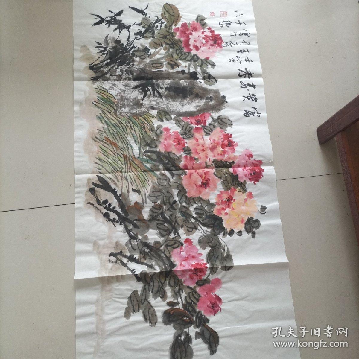 知名画家刘师白（刘光明）四尺整张牡丹富贵寿考3