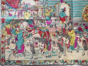 早期木板水印年画，昭君跑马，人物生动，画面古色古香，如图