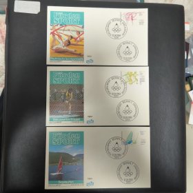 F2744联邦德国邮票1984年 美国第23届洛杉矶奥运会第7届美英残奥会附捐 体育 体操 铁饼 帆船 3封3全 外国首日封FDC 如图